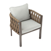 2 Pieces Outdoor Metal Patio Club Chair, Patio Furniture Arm Chair With Cushion, Modern Outdoor Furniture Deep Seating For Porch, Garden, Backyard, Balcony - Brown / Light Gray - R&R Furniture Gallery (Fountain Valley, CA)