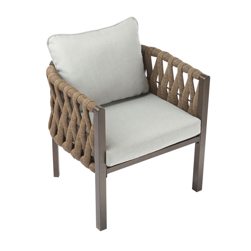 2 Pieces Outdoor Metal Patio Club Chair, Patio Furniture Arm Chair With Cushion, Modern Outdoor Furniture Deep Seating For Porch, Garden, Backyard, Balcony - Brown / Light Gray - R&R Furniture Gallery (Fountain Valley, CA)