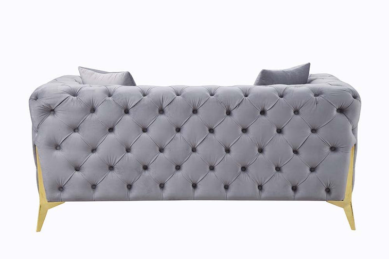 Jelanea - Loveseat With 2 Pillows - Gray Velvet & Gold - R&R Furniture Gallery (Fountain Valley, CA)
