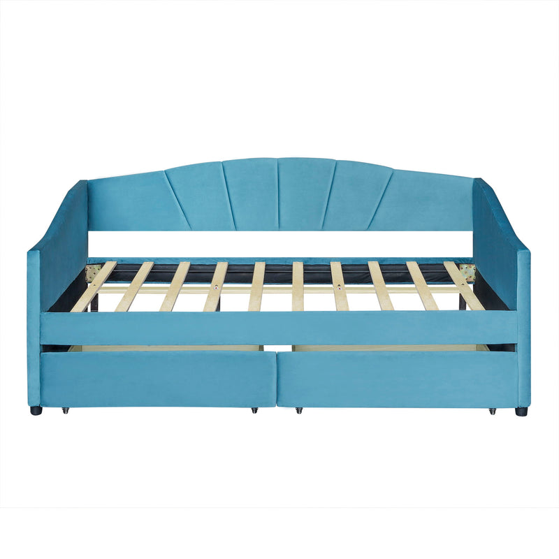 Upholstered Daybed With Two Drawers And Wood Slat - R&R Furniture Gallery (Fountain Valley, CA)