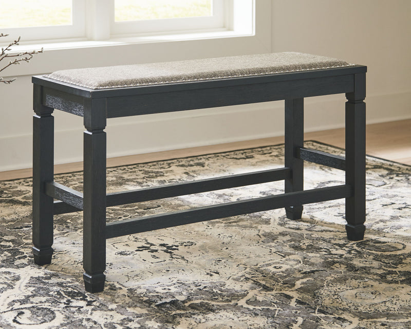 Signature Design by Ashley Tyler Creek double counter height upholstered bench in antique black fabric with a sleek, modern design.