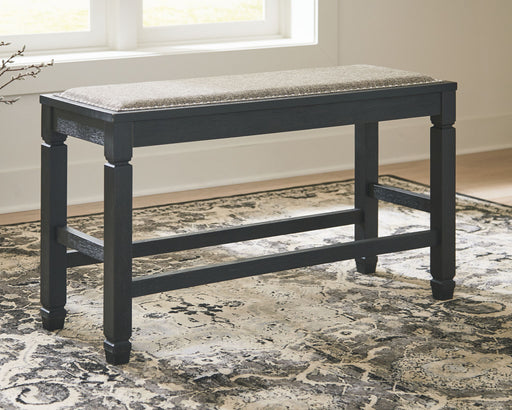 Signature Design by Ashley Tyler Creek double counter height upholstered bench in antique black fabric with a sleek, modern design.