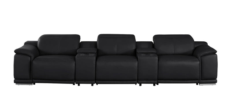 2679 - Genuine Leather Sofa With 3 Power Recliners & Dual Storage Consoles