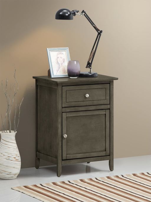 Glory Furniture accent nightstand with one drawer and one door, modern wooden bedside table for bedroom storage.