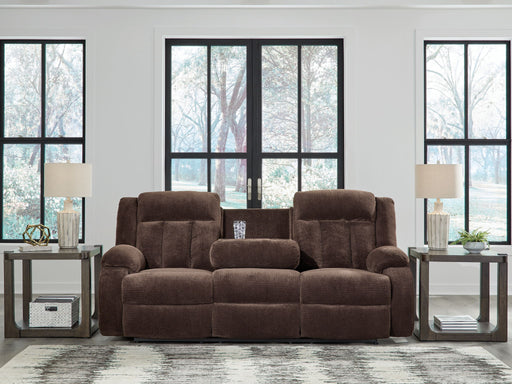 Free Wake - Reclining Power Sofa With Drop Down Table - Chocolate - R&R Furniture Gallery (Fountain Valley, CA)