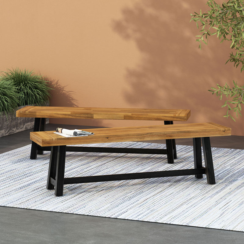 Noble House Cloud outdoor bench with acacia wood frame and slat panel design, ideal for garden or patio seating.