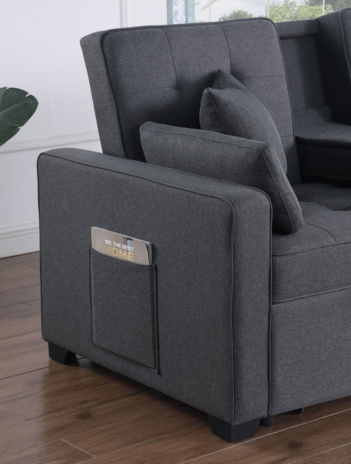 Cody II - Convertible Sleeper Loveseat With Cup Holder, Charging Ports and Pocket - Dark Gray - R&R Furniture Gallery (Fountain Valley, CA)