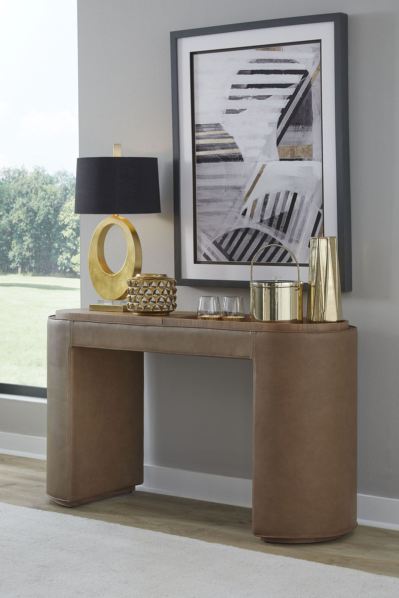 Yeal Leather Upholstered Storage Console Table with Wooden Tray Top