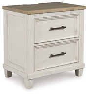 Shaybrock - Two Drawer Night Stand - Antique White / Brown - R&R Furniture Gallery (Fountain Valley, CA)