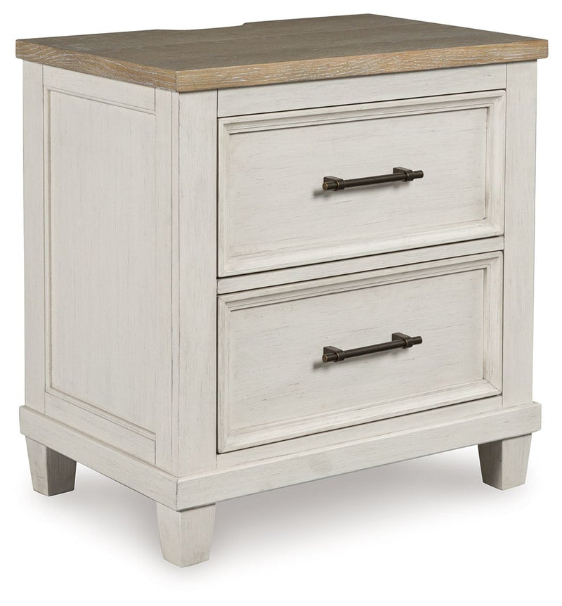 Shaybrock - Two Drawer Night Stand - Antique White / Brown - R&R Furniture Gallery (Fountain Valley, CA)