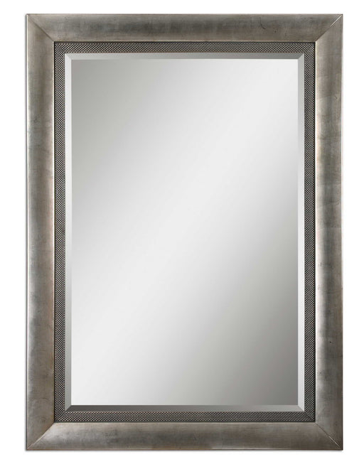 Antique silver wall mirror from the Gilford collection by Uttermost, featuring a classic, ornate frame design.