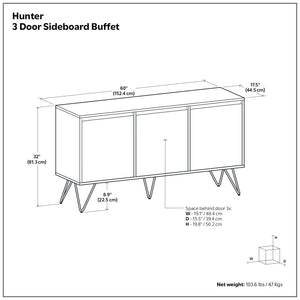 Hunter - 3 Door Sideboard Buffet - Walnut