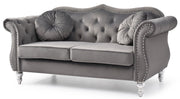 Glory Furniture stylish flared arm loveseat with plush cushions and stationary design, perfect for cozy living room seating.