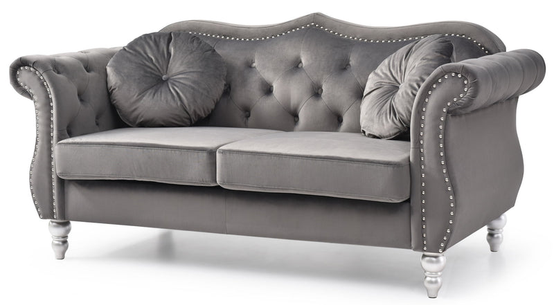 Glory Furniture stylish flared arm loveseat with plush cushions and stationary design, perfect for cozy living room seating.