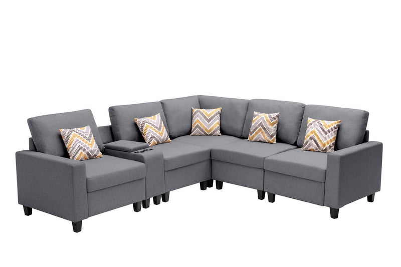 Nolan - Fabric 6 Piece Sectional Sofa With Pillows And Interchangeable Legs - R&R Furniture Gallery (Fountain Valley, CA)