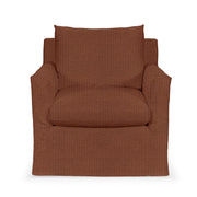 Classic Home Cassiano swivel chair with plush upholstery, wooden base, and modern design, shown from a side angle.