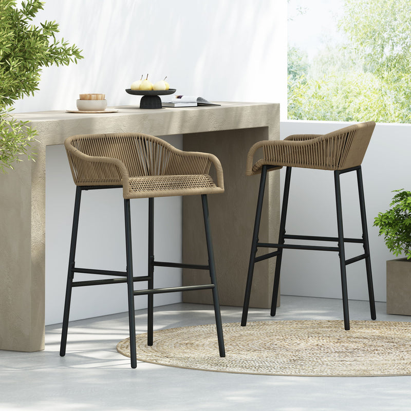 La Push - Outdoor Rope Barstool (Set of 2) - Black / Brown - R&R Furniture Gallery (Fountain Valley, CA)