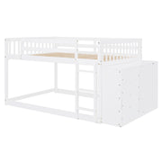 DreamHaus bunk bed with built-in four drawers and three shelves, showcasing a sturdy wooden frame and modern design.