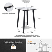 Outdoor Life Outside bar table with rounded square sintered stone top, umbrella hole, rust-free frame, weatherproof in black and white.