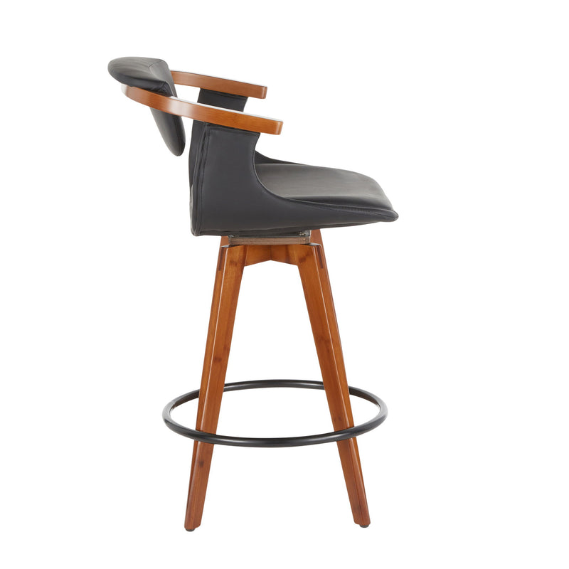 Lumi Source Oracle mid-century modern counter stool with wooden seat and metal legs, counter height 24-27 inches.