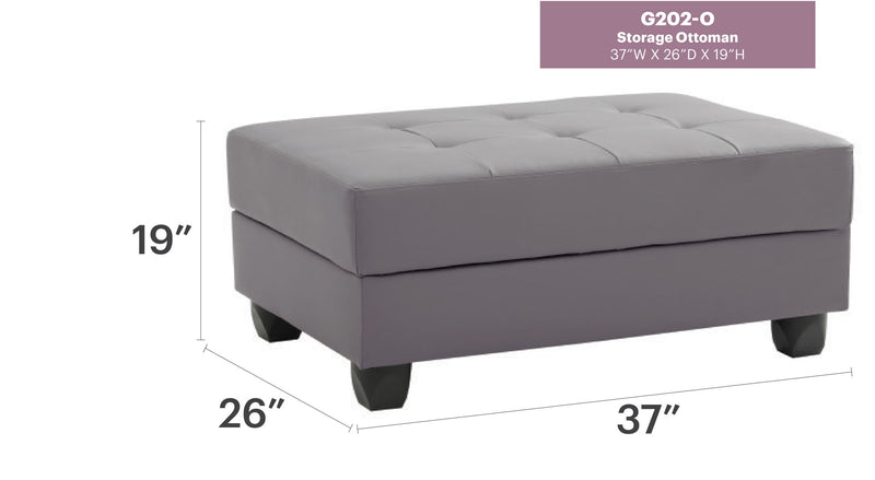 Contemporary upholstered storage ottoman by Glory Furniture with a sleek design and hidden storage compartment.