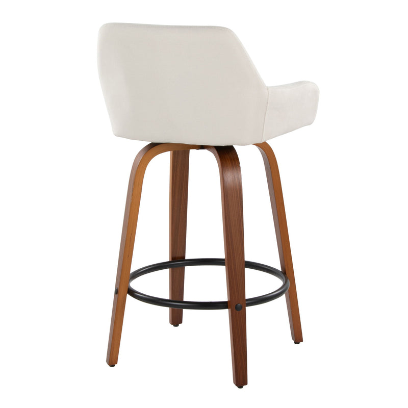 Lumi Source Daniella contemporary fixed-height counter stools with swivel, round footrest, set of 2, featuring modern design and sleek finish.