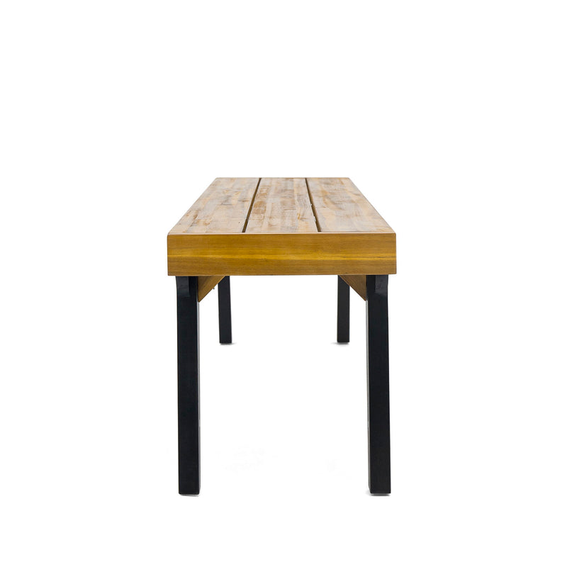 Pair of teak dining benches by Noble House, showcasing natural wood finish and sturdy, minimalist design for kitchen or dining room.