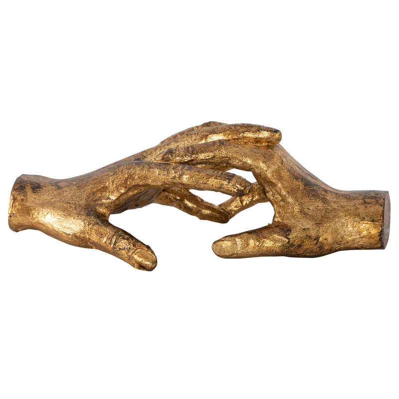 Gold "Hold My Hand" sculpture by Uttermost, artistic figurine capturing a touching hand-holding moment in detailed craftsmanship.