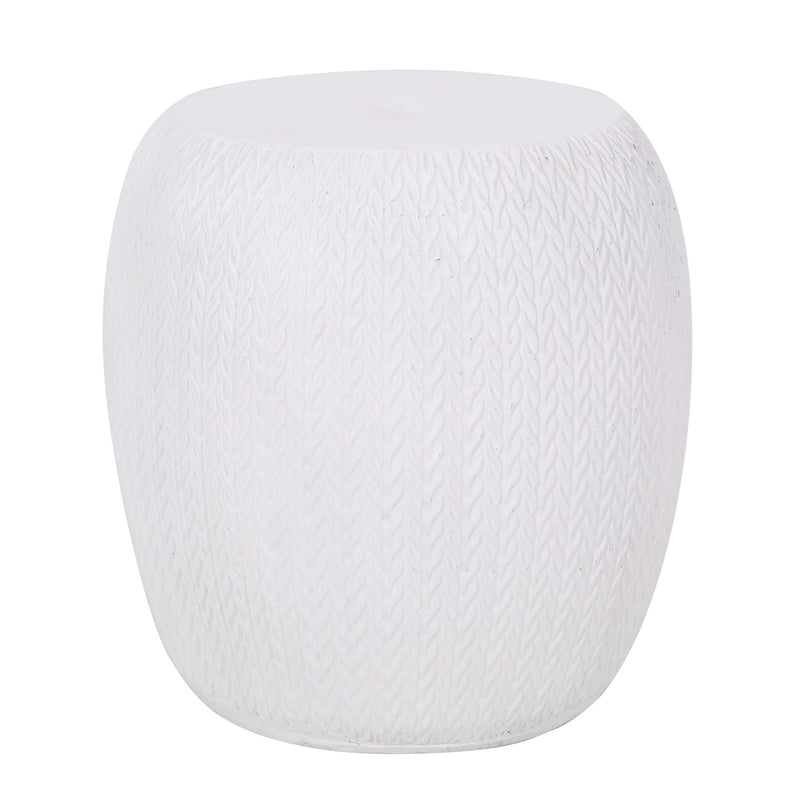 Outdoor lightweight concrete side table in antique white by Noble House, with a sleek, modern design for patio or garden use.