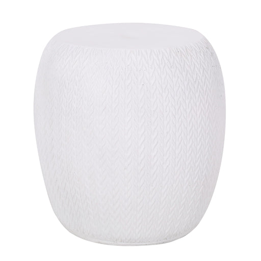 Outdoor lightweight concrete side table in antique white by Noble House, with a sleek, modern design for patio or garden use.