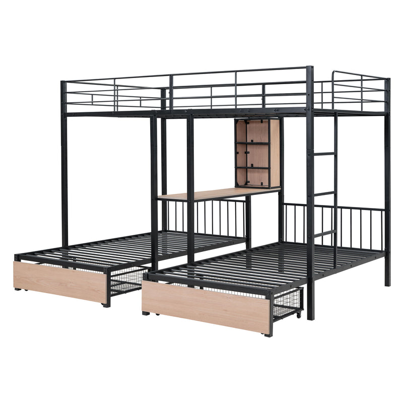 Triple Bunk Bed With Drawers, Multi-Functional Frame With Desks And Shelves In The Middle - R&R Furniture Gallery (Fountain Valley, CA)