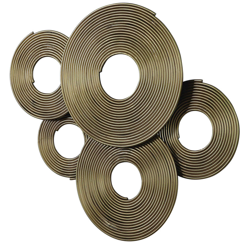 Uttermost Ahmet gold rings wall decor featuring interconnected circular metal designs for modern home decoration.