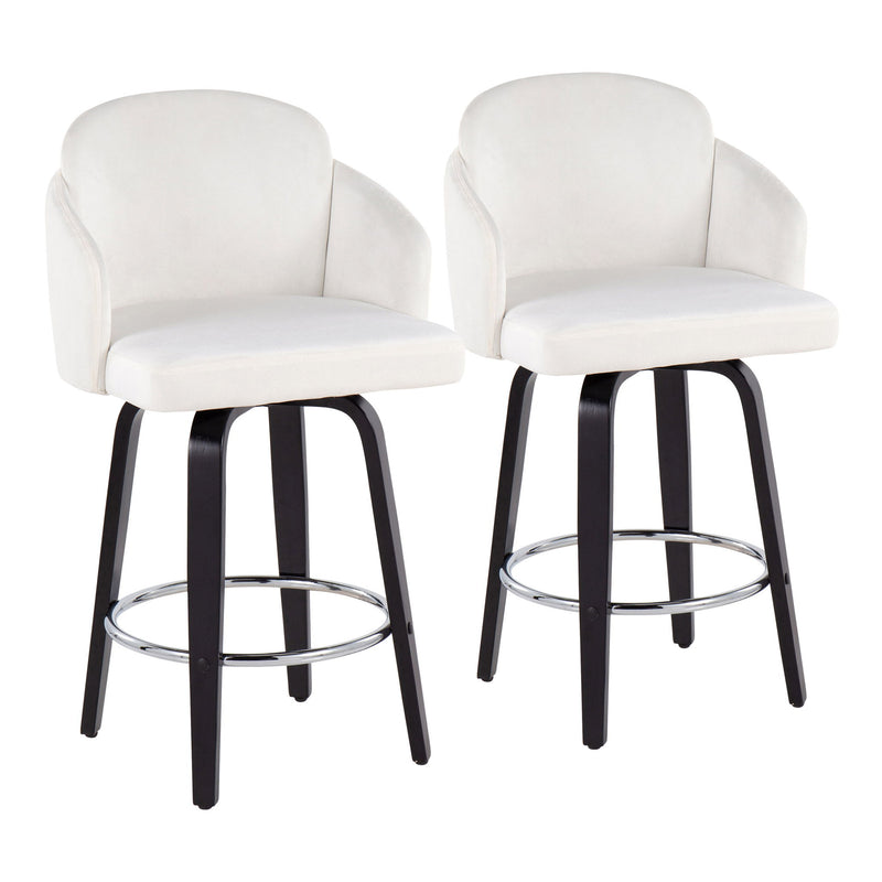 Lumi Source Dahlia contemporary counter stool set with round footrests, featuring modern design and sleek black finish.