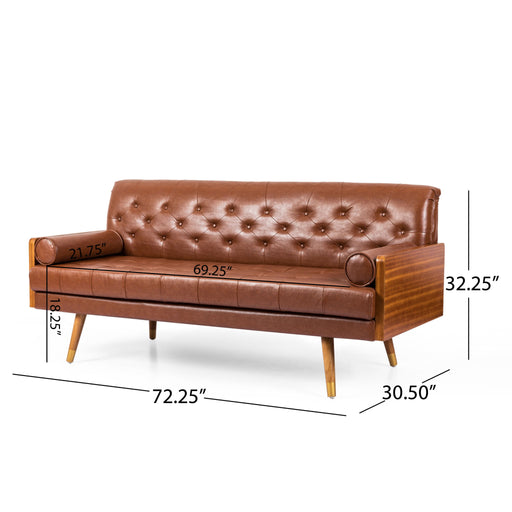Adelaide - Mid Century Modern Tufted Sofa With Rolled Accent Pillows - Light Brown - R&R Furniture Gallery (Fountain Valley, CA)