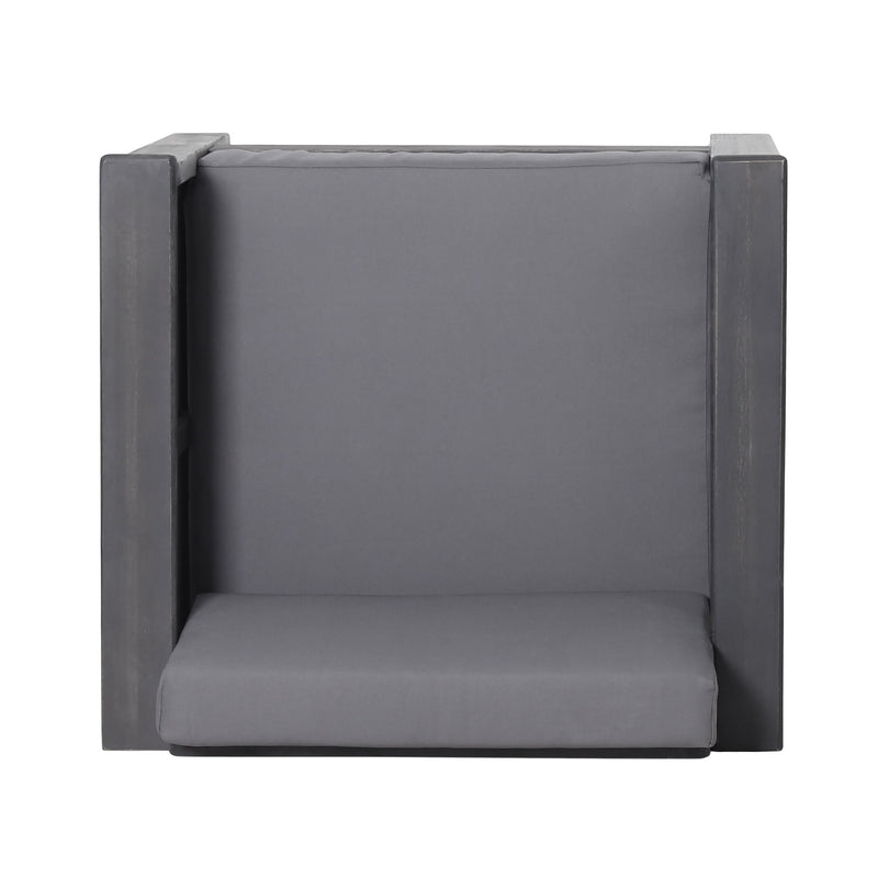 Noble House slat design arm chairs with cushions, stylish club chairs with wooden slats and plush seating for modern living spaces.