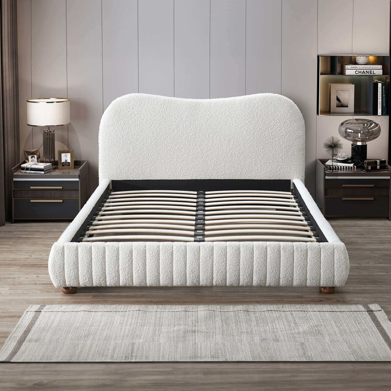Norme - Queen Size Upholstered Low Profile Platform Bed - Cream - R&R Furniture Gallery (Fountain Valley, CA)