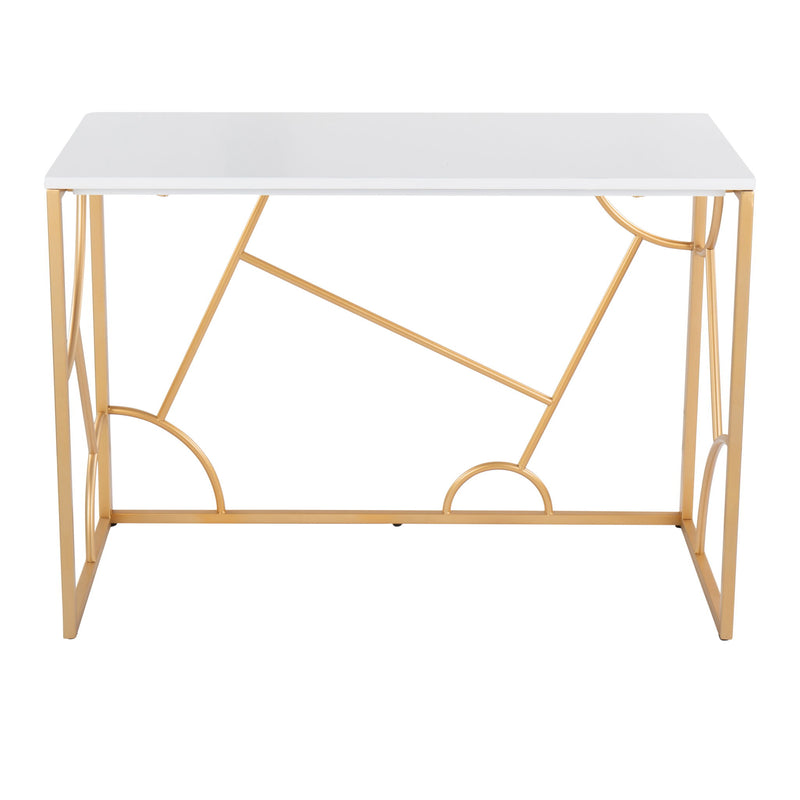Lumi Source Constellation contemporary desk with sleek wood finish and minimalist design, ideal for modern writing and workspace.