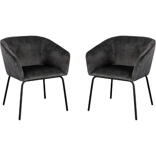 Avery Set of (2) Dining Chairs in Textured Grey Velvet w/ Black Metal Leg