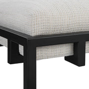 White Uttermost Paradox counter stool with sleek metal legs and a cushioned seat, designed for height 24-27 inches.