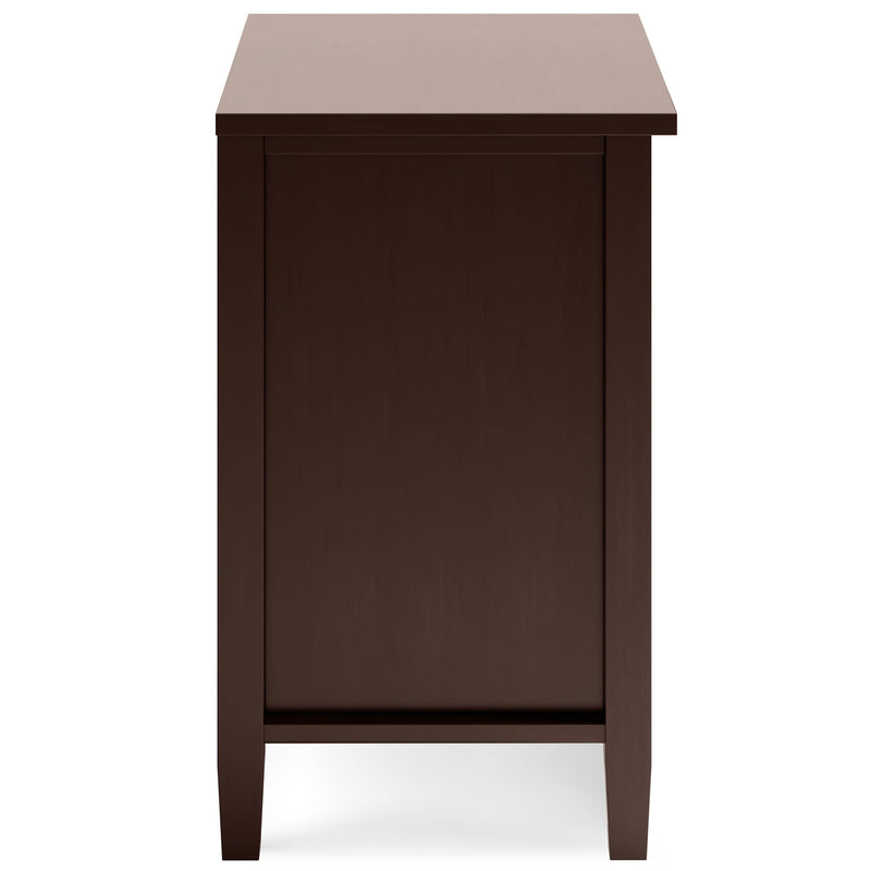 Simpli-Home Warm Shaker handcrafted accent nightstand with a natural wood finish and single drawer for bedside storage.