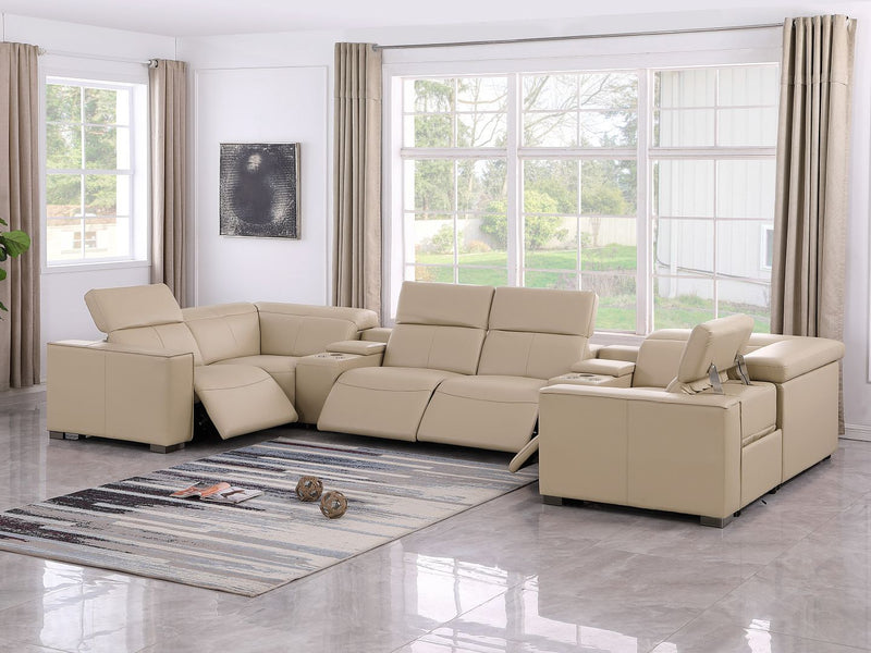 1208 - 8 Piece U Shaped Leather Sectional With 4 Power Recliners & Power Headrests