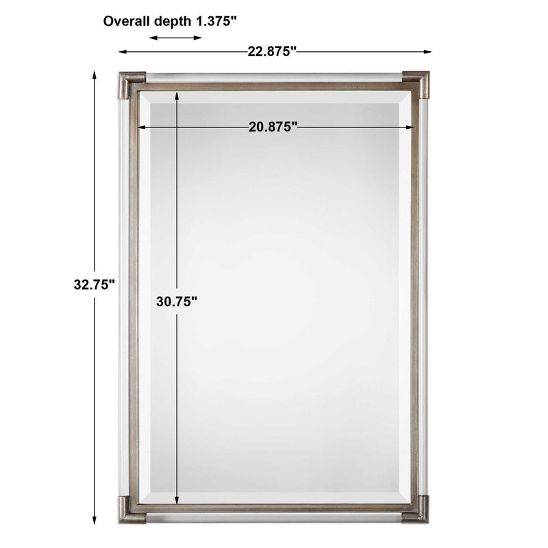 Silver metallic wall mirror by Uttermost, Mackai style, with a sleek, reflective surface and modern design.