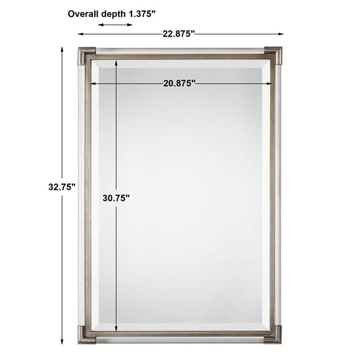 Silver metallic wall mirror by Uttermost, Mackai style, with a sleek, reflective surface and modern design.