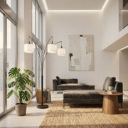 Royal - 3 Arm Arc Floor Lamp, Oil Rubbed Bonze With Linen Shade, 4 Way Rotary Switch - Oil-Rubbed Bronze - R&R Furniture Gallery (Fountain Valley, CA)