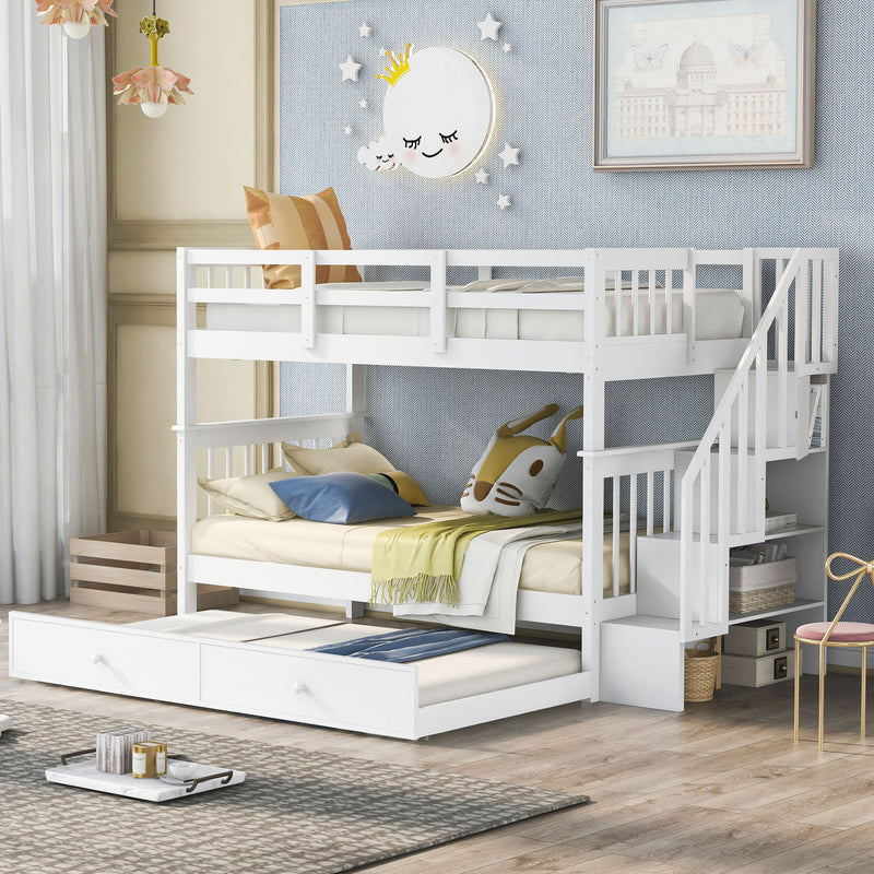 DreamHaus stairway bunk bed with built-in storage and safety guard rails, ideal for a children's bedroom.