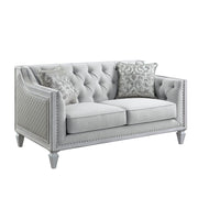 Katia - Loveseat With 2 Pillows - Light Gray Linen & Weathered White - R&R Furniture Gallery (Fountain Valley, CA)