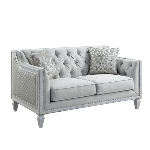 Katia - Loveseat With 2 Pillows - Light Gray Linen & Weathered White - R&R Furniture Gallery (Fountain Valley, CA)