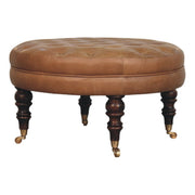 Buffalo - Round Ottoman With Castor Legs - Brown - R&R Furniture Gallery (Fountain Valley, CA)
