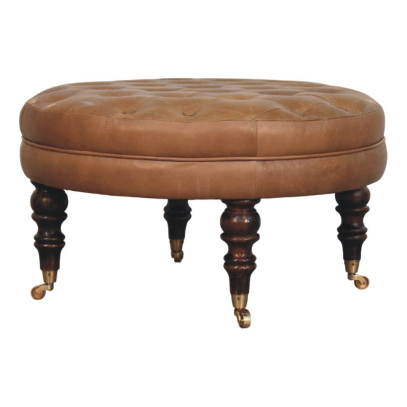 Buffalo - Round Ottoman With Castor Legs - Brown - R&R Furniture Gallery (Fountain Valley, CA)