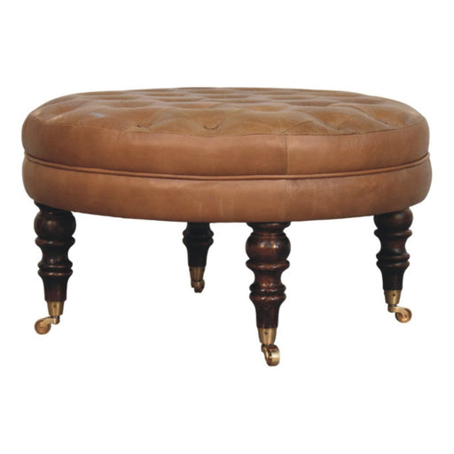 Buffalo - Round Ottoman With Castor Legs - Brown - R&R Furniture Gallery (Fountain Valley, CA)